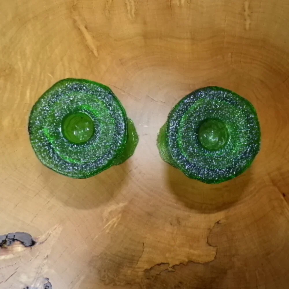 ✨️💐Rare E.O. Brody Emerald Crinkle Glass Vases/Candleholders  🇺🇸 USA Made